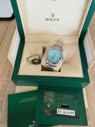 Rolex Oyster Perpetual 41 mm 124300 avec cadran bleu turquoise