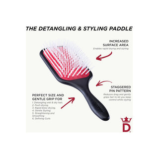 Denman D38 Detangling & Styling Paddle, Black/Red