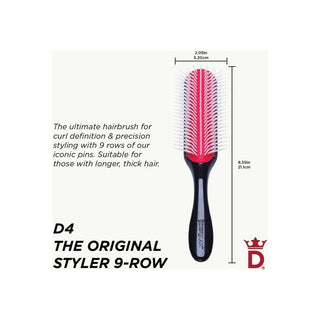Brosse Denman D4 Original Styler, 9 rangées Noir/Rouge