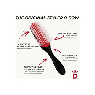 Brosse Denman D4 Original Styler, 9 rangées Noir/Rouge